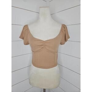 American Eagle Outfitters XS tan cropped top with flutter sleeves